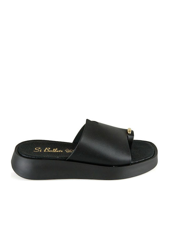 Negru Flatform De Piele Handmade Sandală Decorativă