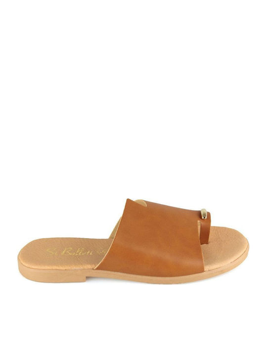 Camel Δερμάτινο Flat Σανδάλι Διακοσμητικό