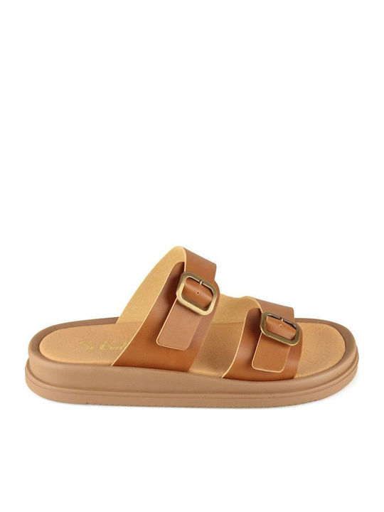 Camel Δερμάτινο Flatform Σανδάλι