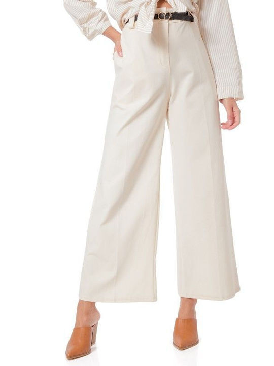 Cream Pleated Trousers with Belt