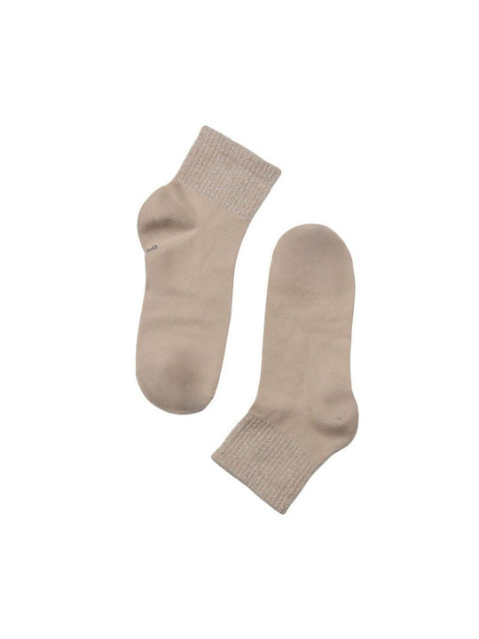 Beige Cotton Glitter Socks