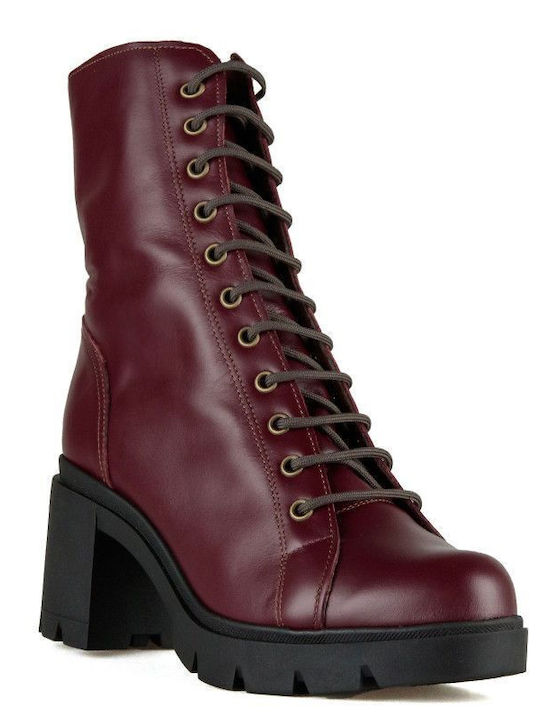 Burgundy Leather High-Heeled Ankle Boot