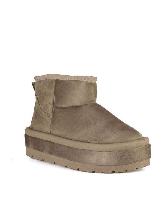 Taupe Suede Fur Ankle Boot