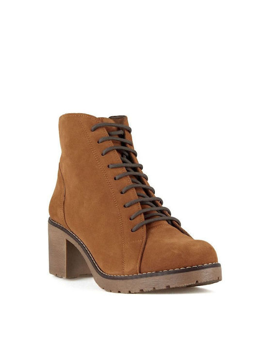 Camel Suede Lace-Up Ankle Boot