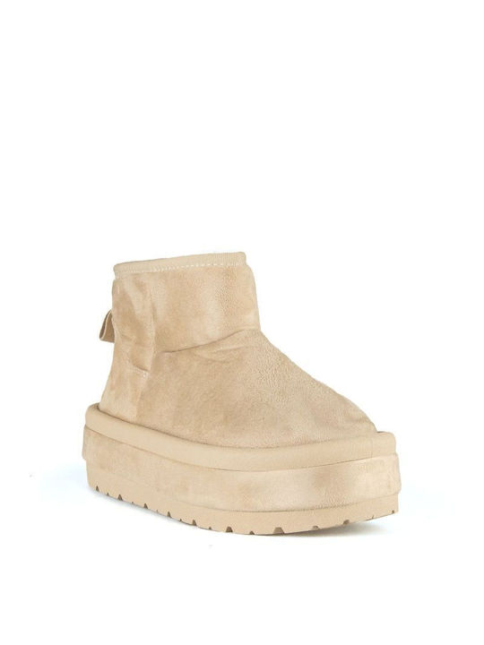 Beige Suede Fur Ankle Boot