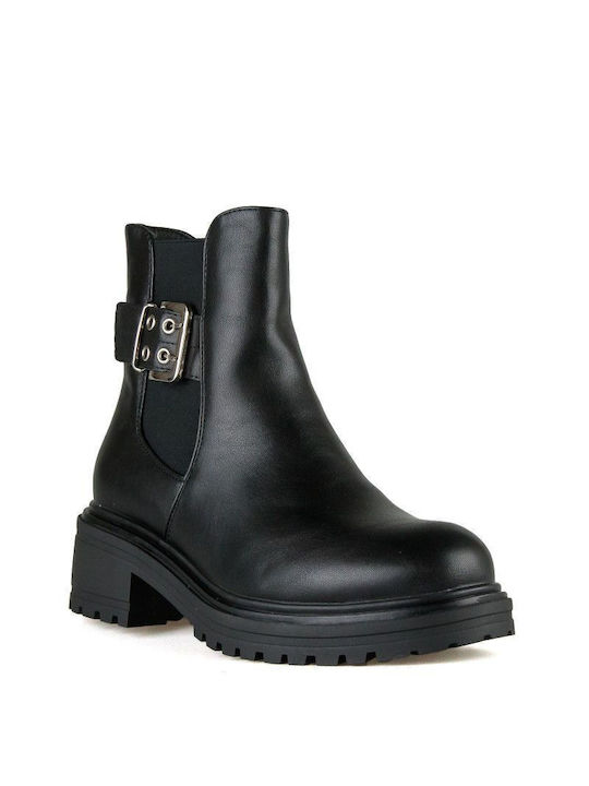 Black Biker Buckle Bootie