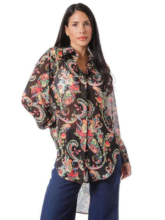 Black Asymmetric Floral Shirt