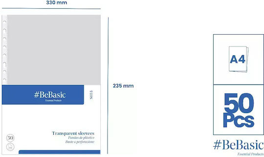 BeBasic Plastikeinlagen für Dokumente A4 mit Löchern 50Stück
