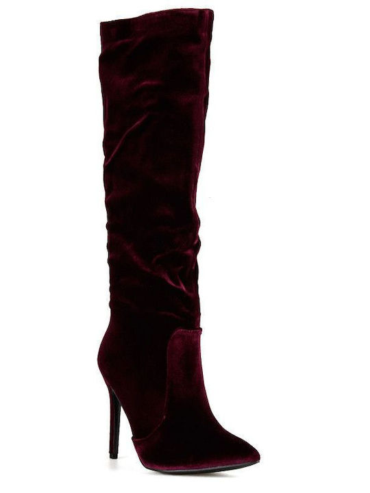 Burgundy Velvet Pointed Boot