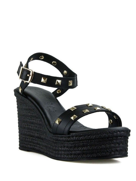 Black Leather Studded Platform