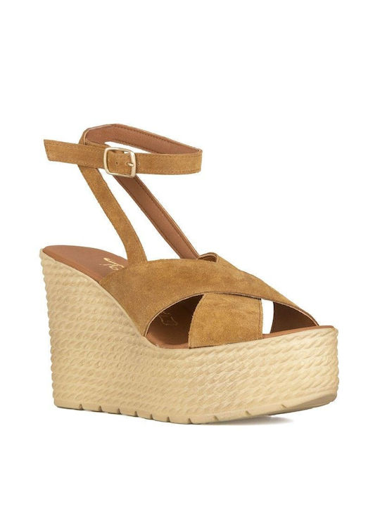 Camel Suede Platform Strap