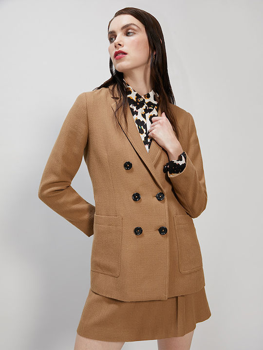 Wool Women's Camel Coat with Buttons