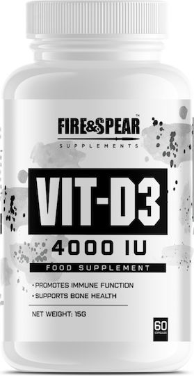 Fire & Spear Vit D3 Βιταμίνη για Ενίσχυση του Ανοσοποιητικού & την Υγεία των Οστών 4000iu κατάλληλη για ενήλικες 50+ 60 κάψουλες