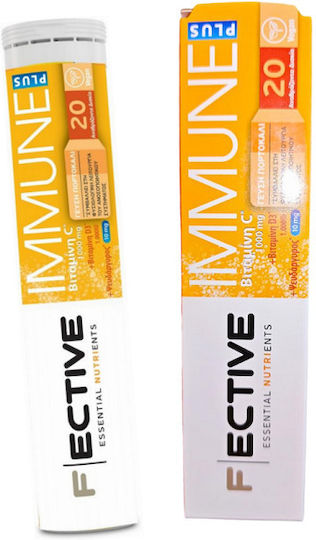 Ambitas Fective Immune Plus Πολυβιταμίνη για Ενίσχυση του Ανοσοποιητικού, τo Δέρμα & Αντιοξειδωτική δράση 1000iu 1000mg Πορτοκάλι 20 αναβράζοντα δισκία