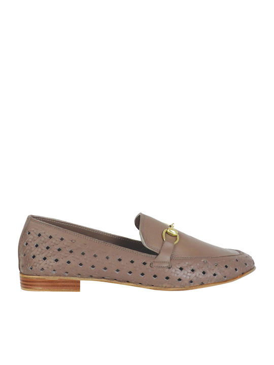 Leather Women's Loafers in Brown Color