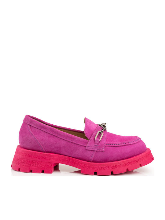 Boxer Δερμάτινα Γυναικεία Loafers σε Φούξια Χρώμα