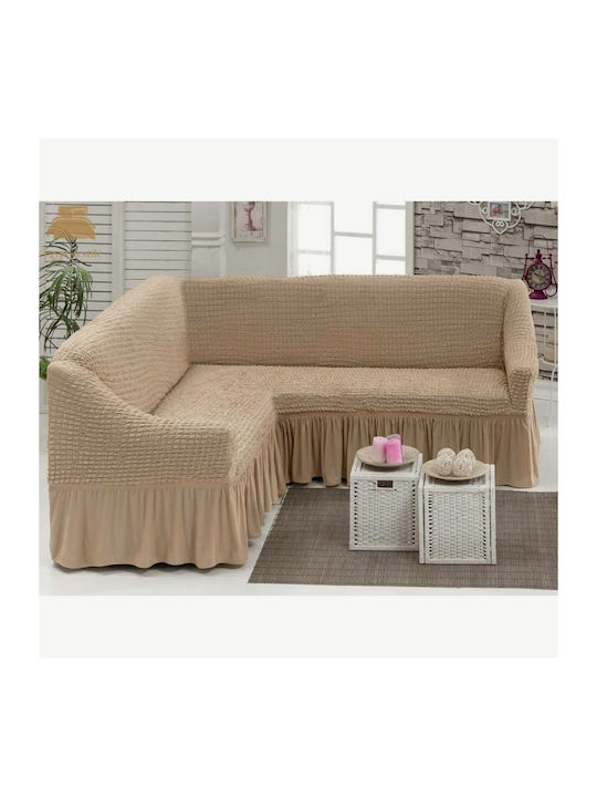 Elastic Cover for Corner Sofa with Skirt Cvr-cgv-dark beige