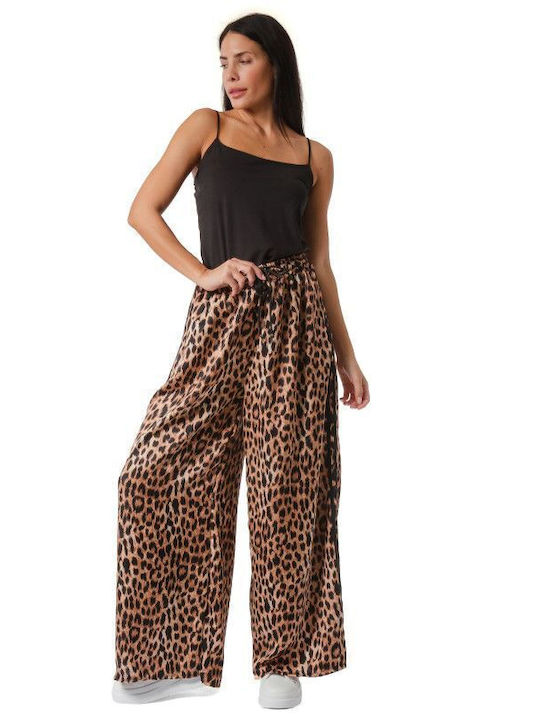 Wide Leg Trousers with Striped Animal Print