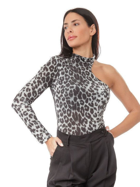 Silia D One Shoulder Bodysuit Animal Print