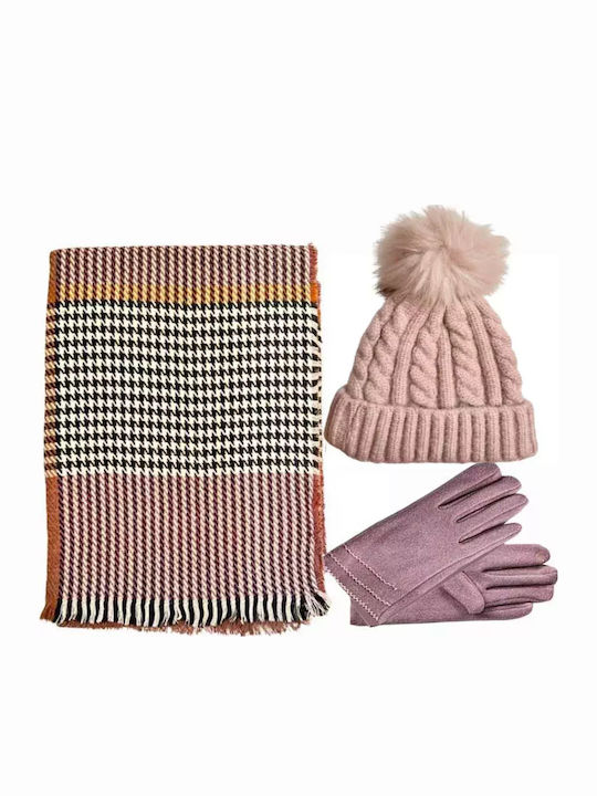 Set with Beanie Knitted in Beige color