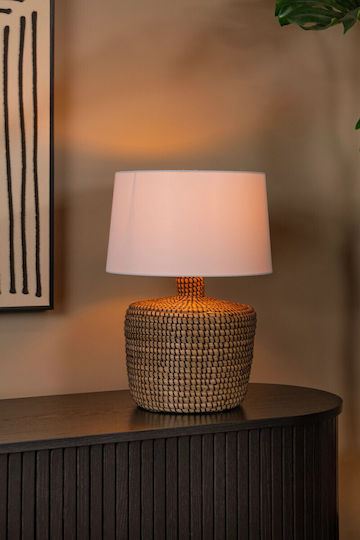 Lucide Lightning Holz Tischlampe für Fassung E27 mit Weiß Schirm und Basis