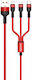 Charging Data 3 Braided USB to Lightning / Type-C / micro USB Cable Κόκκινο 1m