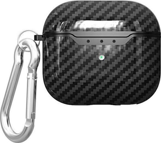 Beline Carbon Cover Θήκη Σιλικόνης με Γάντζο σε Μαύρο χρώμα για Apple AirPods 4