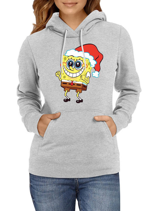Hanorac de Crăciun pentru femei Tralala Spongebob cu căciulă de Crăciun gri