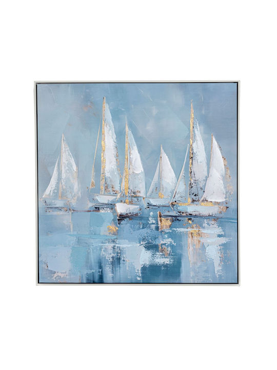 Sail Boats Oil Painting 80x80 cm Silver Frame Printed Canvas