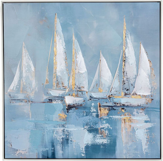 Sail Boats Oil Painting 80x80 cm Silver Frame Printed Canvas