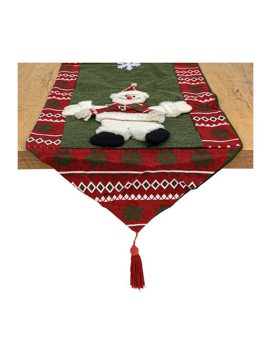 Fylliana Snowman Christmas Tablecloth Runner Fabric Green L150xW32cm.