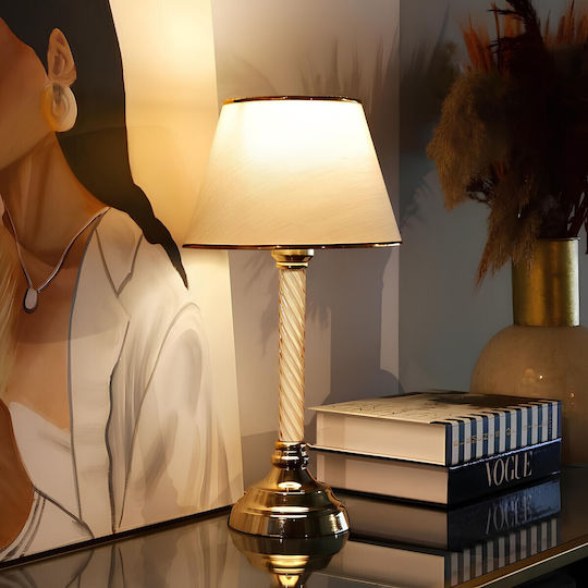 Opviq Tischlampe für Fassung E27 mit Beige Schirm und Gold Basis