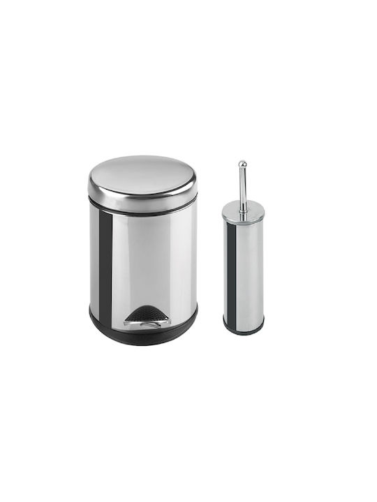 TechnoSet Inox Σετ Πιγκάλ και Καλαθάκι Μπάνιου 6lt Ασημί