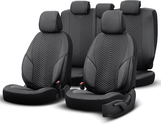 Καλύμματα Αυτοκινήτου Otom "advanced Leather" Universal Δερματίνη Λινό Ύφασμα Σετ Εμπρός Πίσω 11 Τεμαχίων Μαύρο Αdv-104