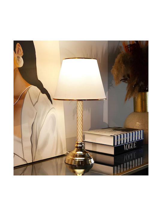 Opviq Table Lamp for Socket E27 with White Shade and Gold Base