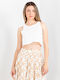 Damen Crop Top Baumwolle Ärmellos Off White