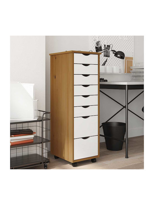 Vidaxl Rolling Cabinet Drawers Moss Honey Brown Solid Pine Wood 34x39x103cm 1 Piece Brown