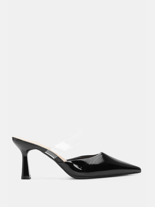 Pointed Transparent Strap Mules 4448501-black