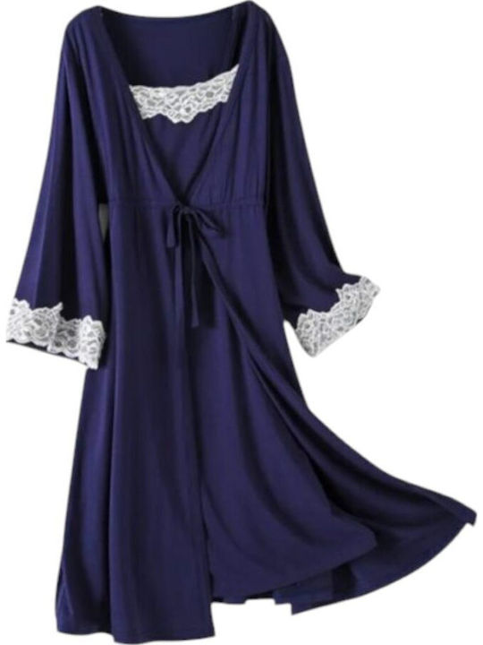 Navy Blue Σετ Εγκυμοσύνης Θηλασμού 2 Τμχ Νυχτικό-ρόμπα Queen Mother