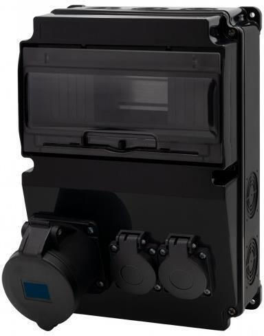 Black Panel Lago 10m Scenic 32a/3p Straight Sockets 2x230v F3.2891