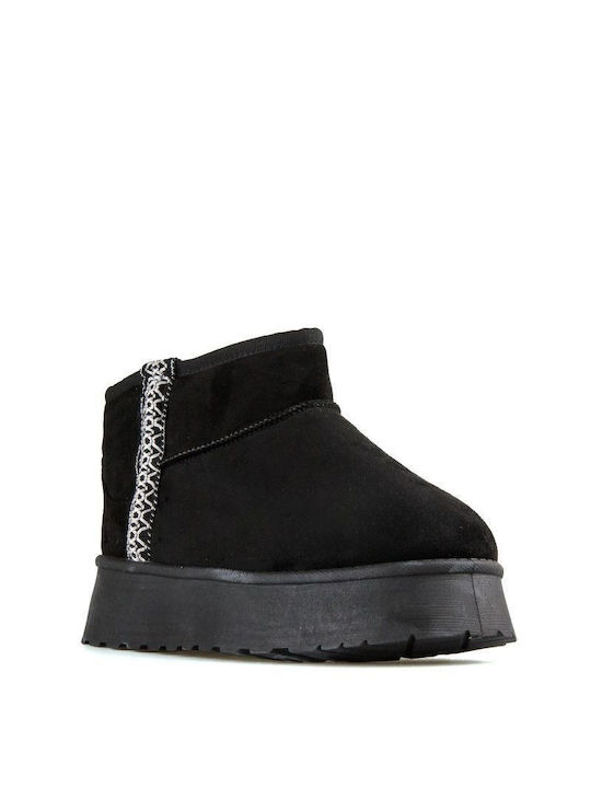 Black Fur Embroidered Ankle Boot