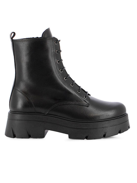 Leather Women's Ankle Boots with Medium Heel Black
