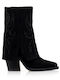 Ghete Dama Negre De Catifea Cowboy Fald Rabatabil Design Stras