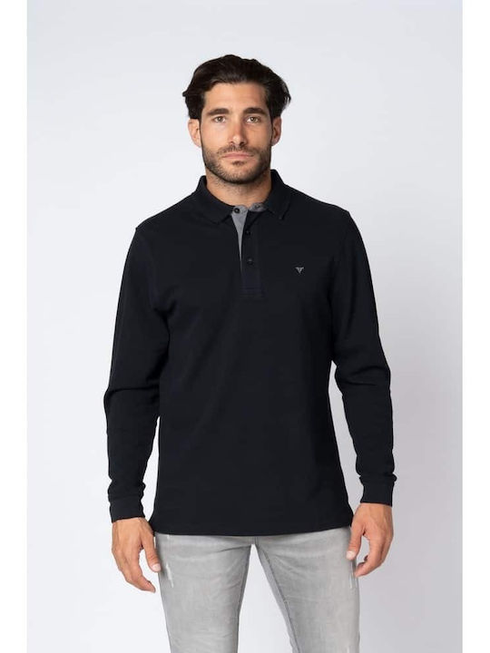 Frank Tailor Polo Μπλούζα Μακρυμάνικη Μαυρο