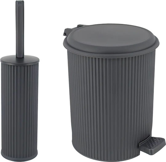 Sidirela Nostalgie Plastic Set perie de toaletă și coș de gunoi pentru baie 7lt Gri