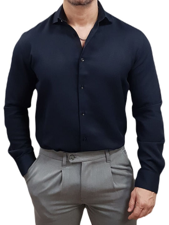 Μακρυμάνικo Πουκάμισο σε Κανονική Γραμμή Navy, Blue