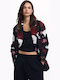 Winter Daisies Women's Black Coat with Buttons