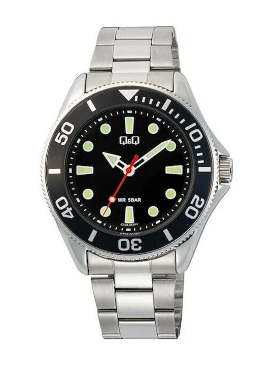 Q&Q Ανδρικό Ρολόι 41mm Χρονογράφος Μπαταρίας με Ασημί Μεταλλικό Μπρασελέ