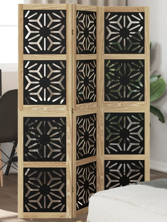 Vidaxl Room Divider 3 Panels Brown Black Solid Paulownia Wood