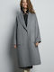 Μάλλινο Γυναικείο Γκρι Παλτό Oversized με Κουμπιά